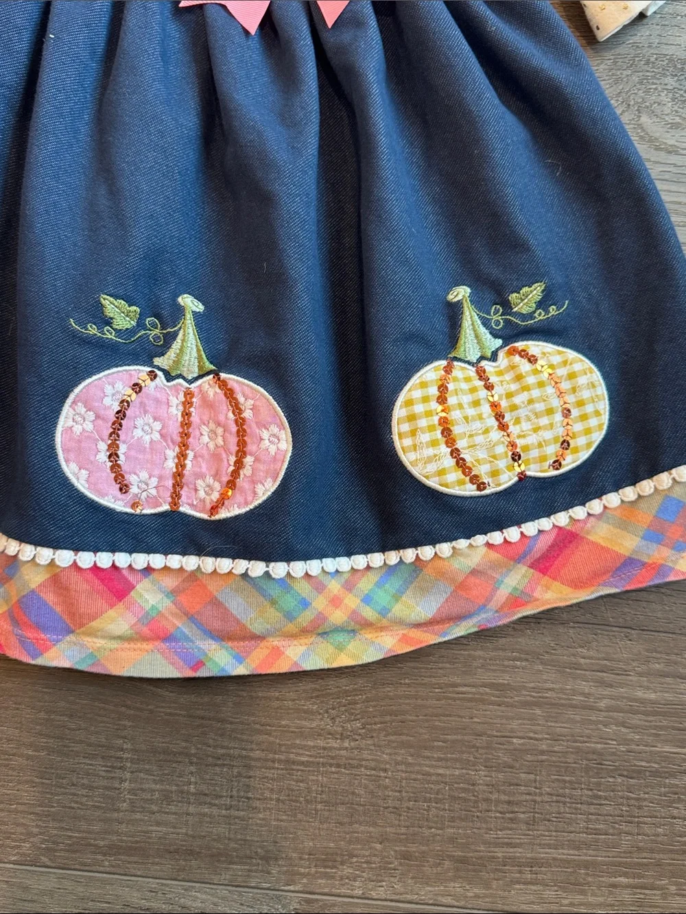 Bonnie Jean Cream, Navy & Coral Pumpkin Patch Dress